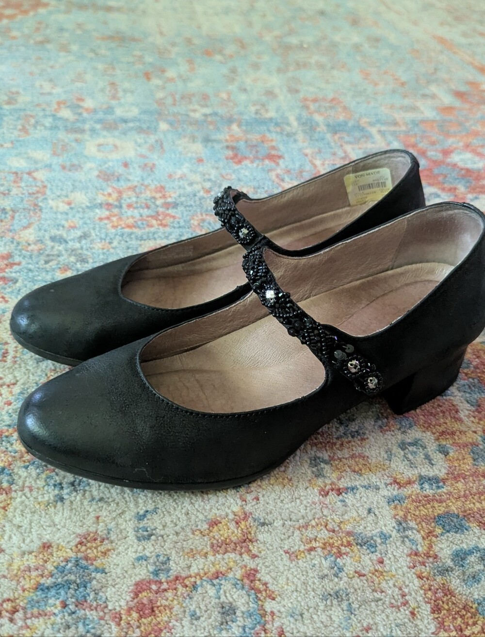 Dansko Pearlina Black Leather Mary Jane Beaded Strap Shoes EU 41 US 10.5/11